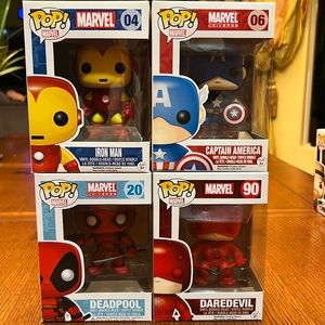 Marvel Funko Pop Set: Captain America, Iron Man, Daredevil, Deadpool